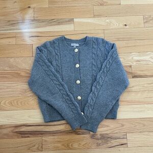 J. Crew Charcoal Cable Knit Cardigan with Gold Accents